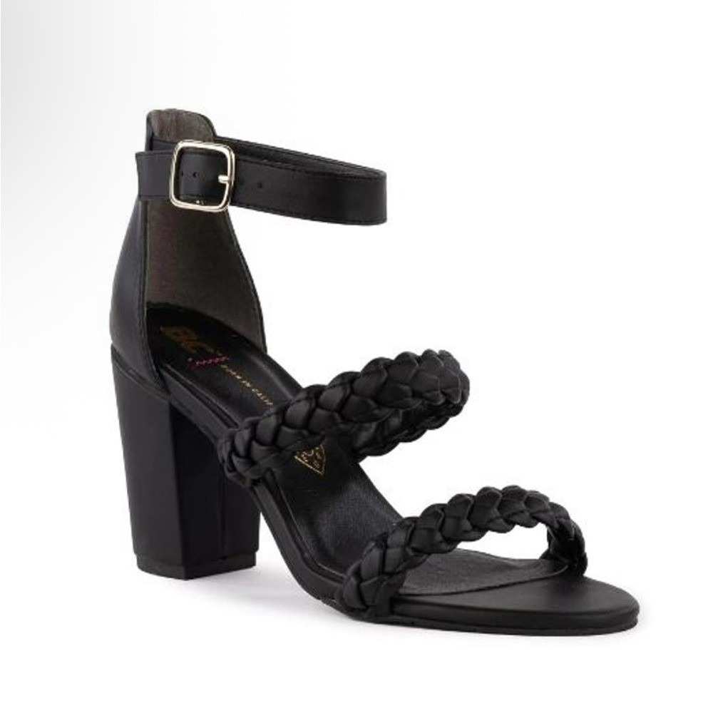 BC Footwear Black‎ Braided Block Heel Sandals 8.5 NIB Ankle Strap Minimalist